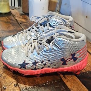 Under Armour Kids Metallic Silver and Pink Sneakers